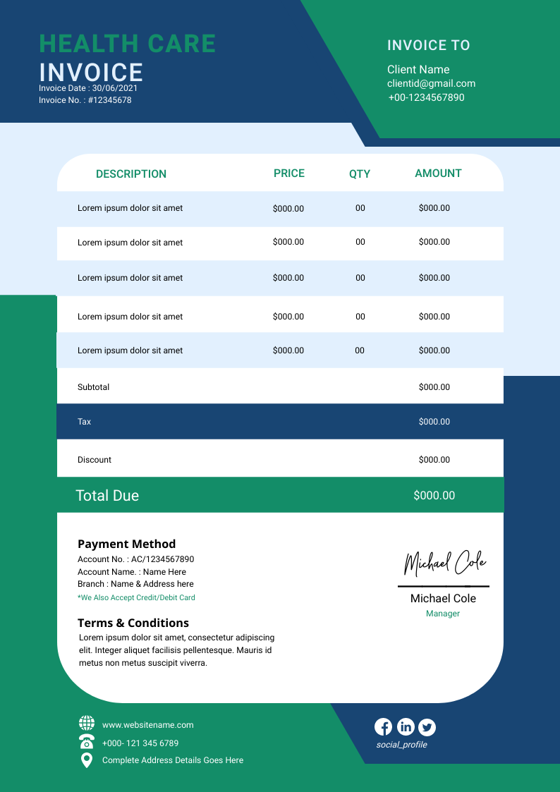Professional Health Care Invoice by Graphinir Professional Health Care Invoice in Invoice Inspiration by Graphinir