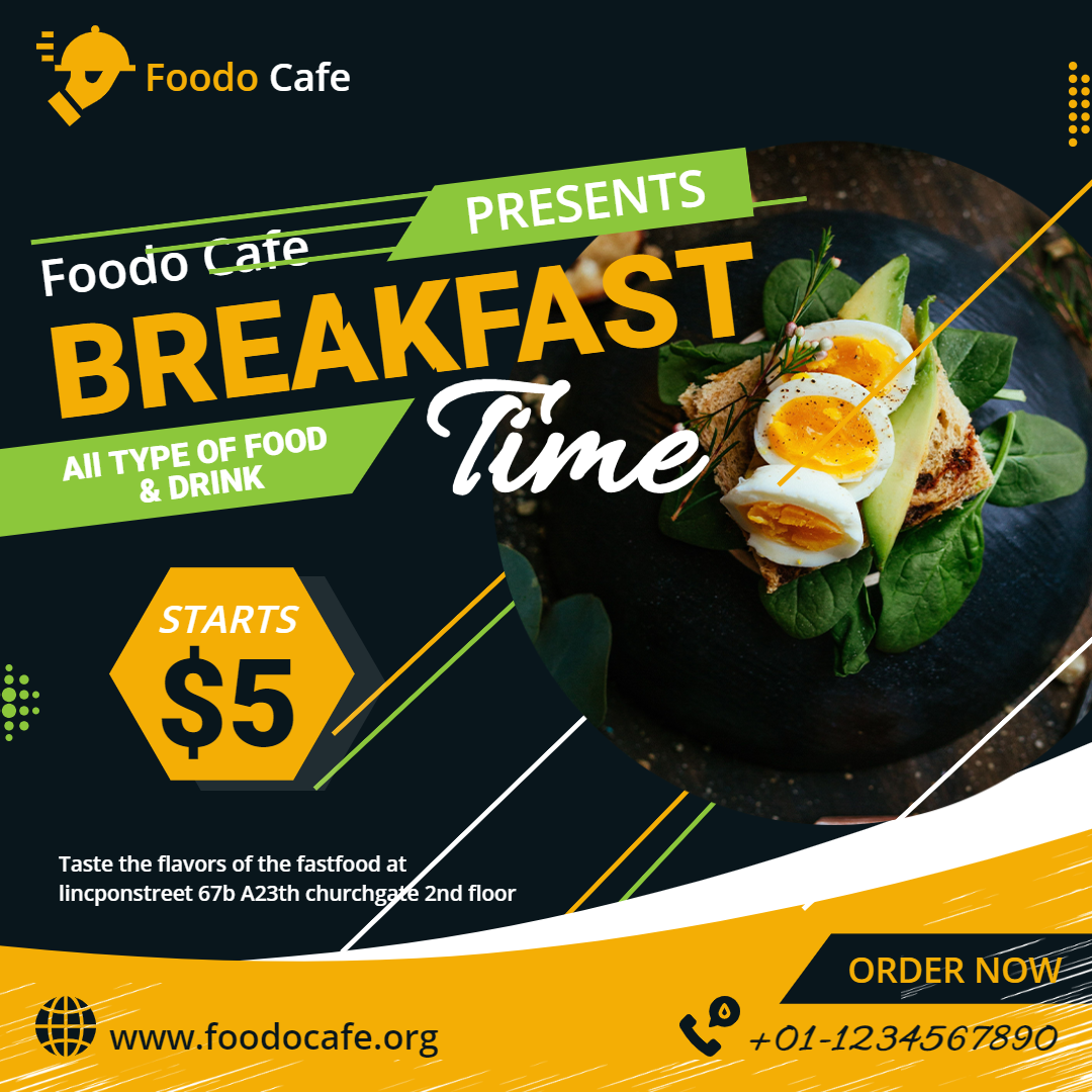 LOVE FOR FOOD - Breakfast Time in Instagram Post Design Inspiration by Graphinir