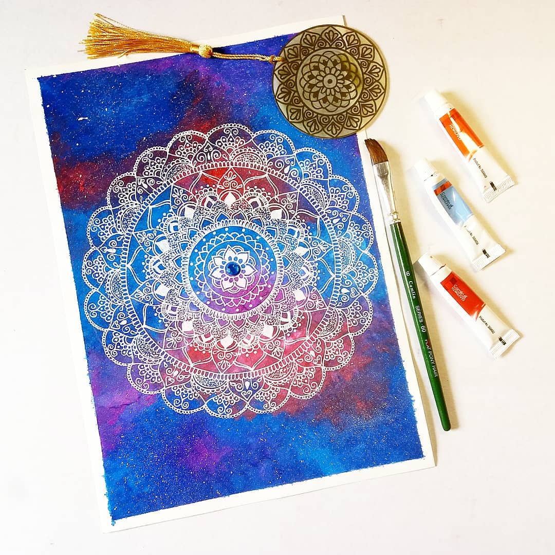 Mandala Illustration on watercolor galaxy background by Nayonika Sengupta Mandala Illustration on watercolor galaxy background in Drawing Inspiration by Nayonika Sengupta