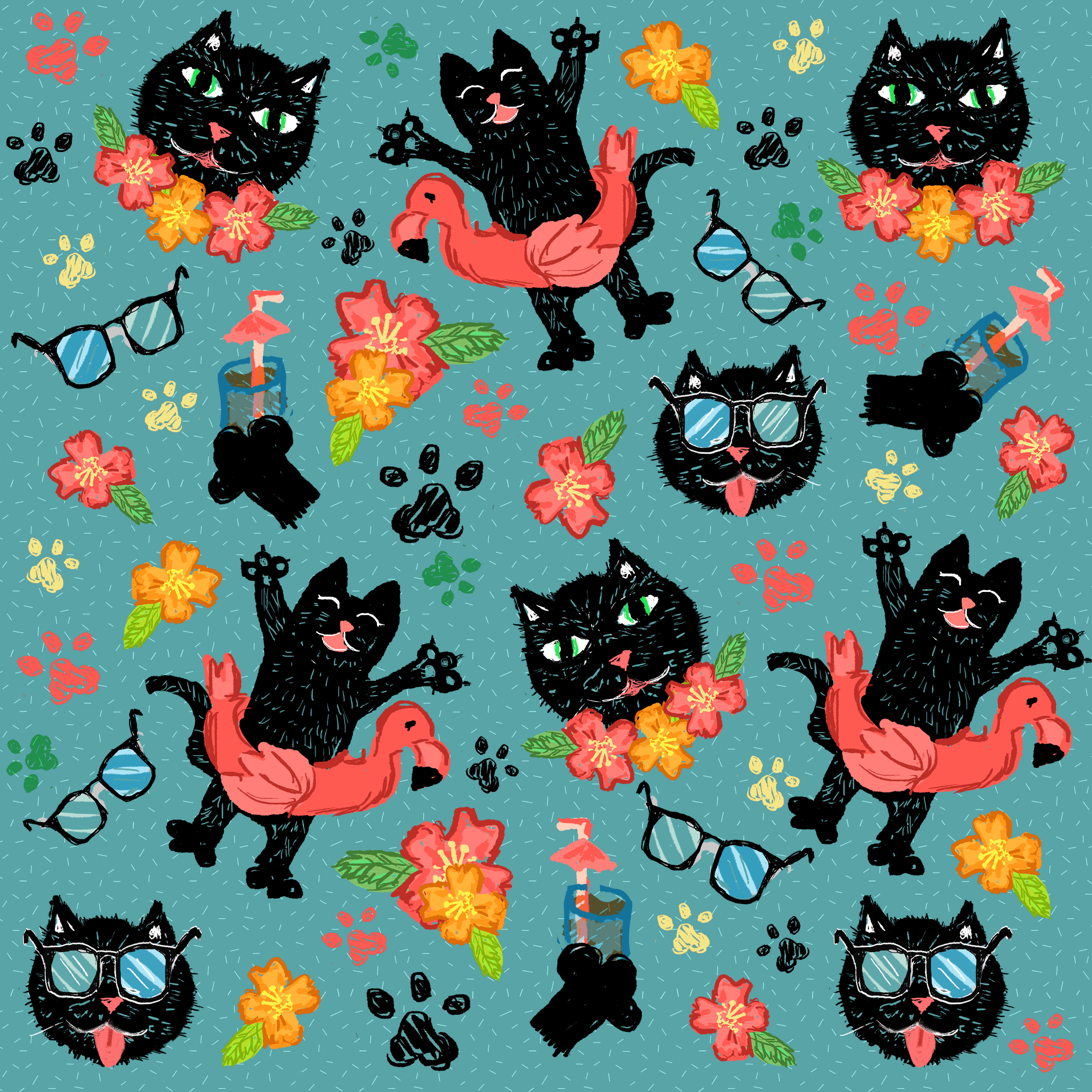 Summer cat - pattern by Delfina Naturan Summer cat - pattern in Pattern & Surface Design Inspiration by Delfina Naturan