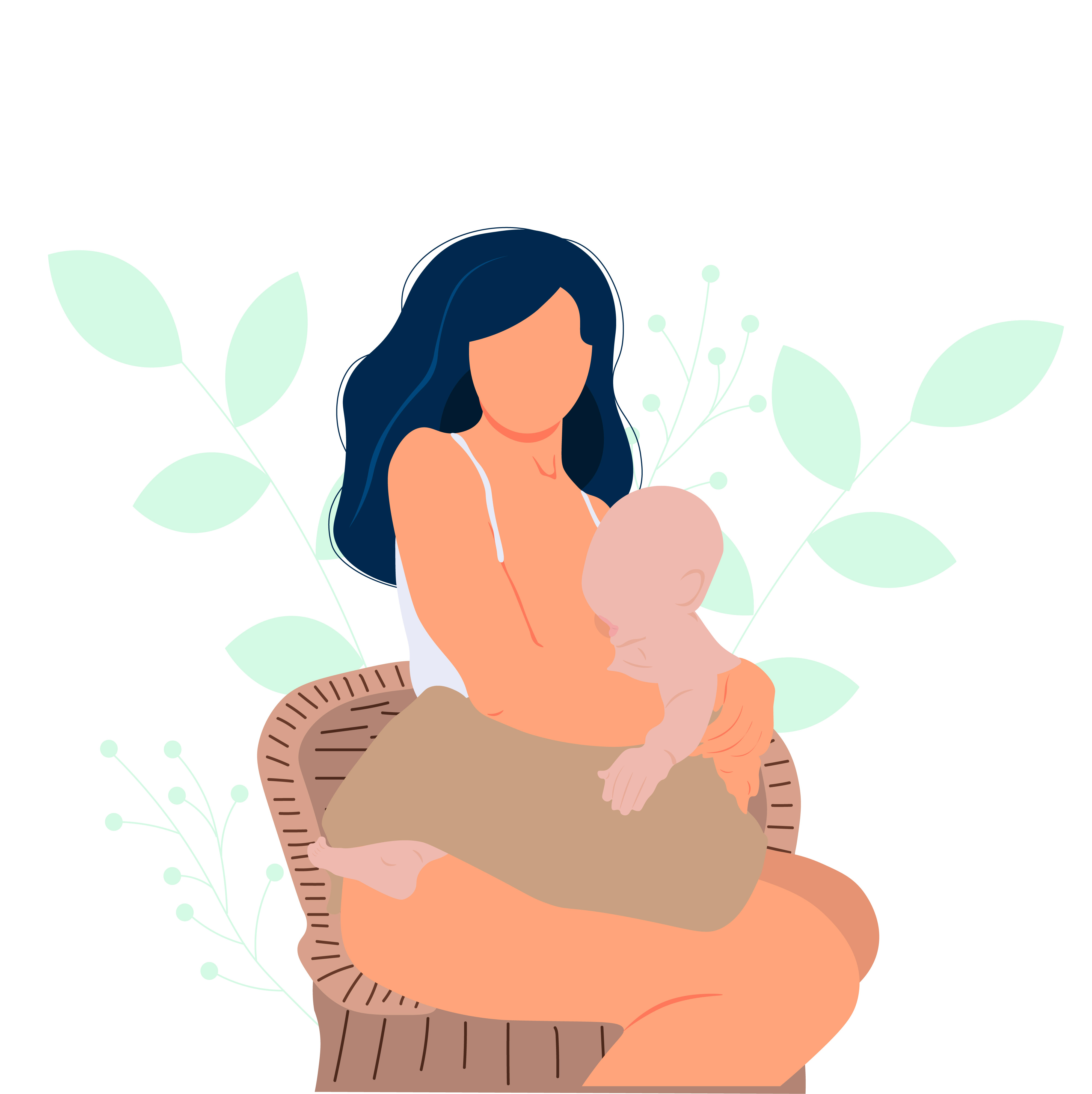 Mother feeding a baby with breast sitting in the armcha in Vector Art Inspiration by Anna Eshka