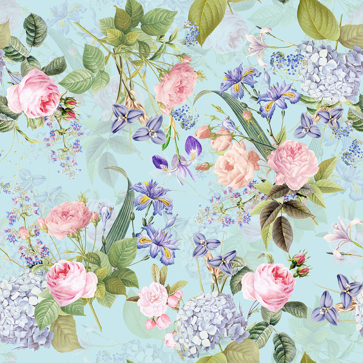 Pierre-Joseph Redouté Vintage Roses Bouquets on blue in Vintage Art Inspiration by Uta Naumann