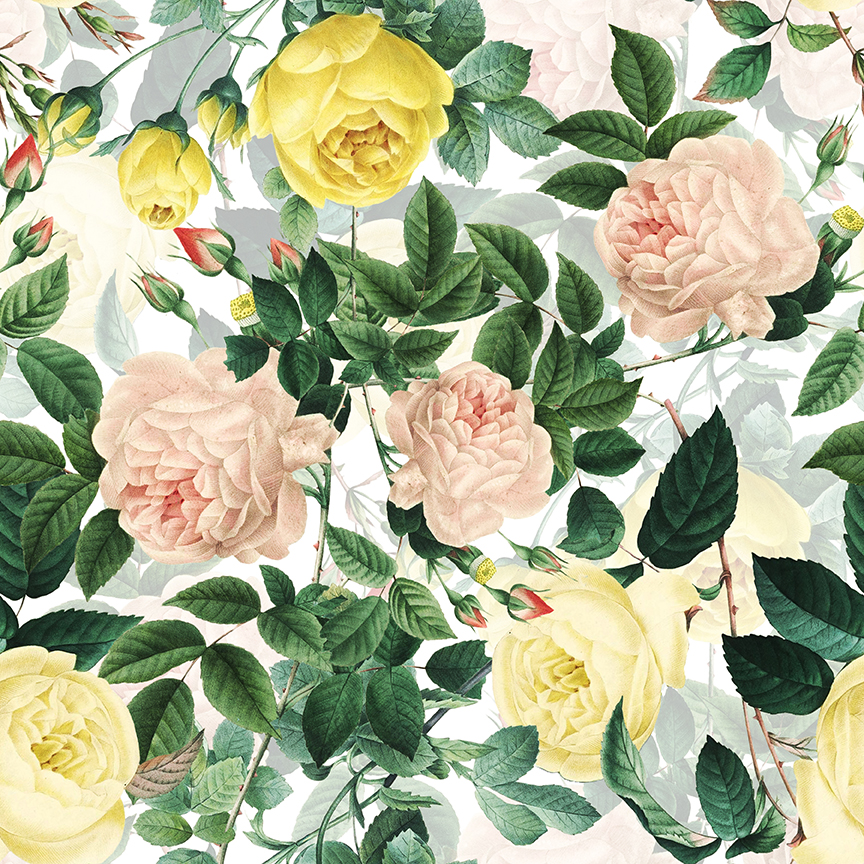 Pierre-Joseph Redouté pink and yellow roses pattern in Vintage Art Inspiration by Uta Naumann