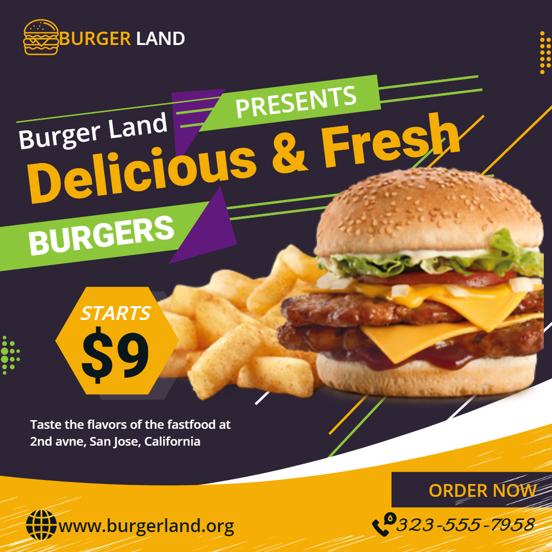 Burger land Instagram Post in Instagram Post Design Inspiration by Radhika Arora