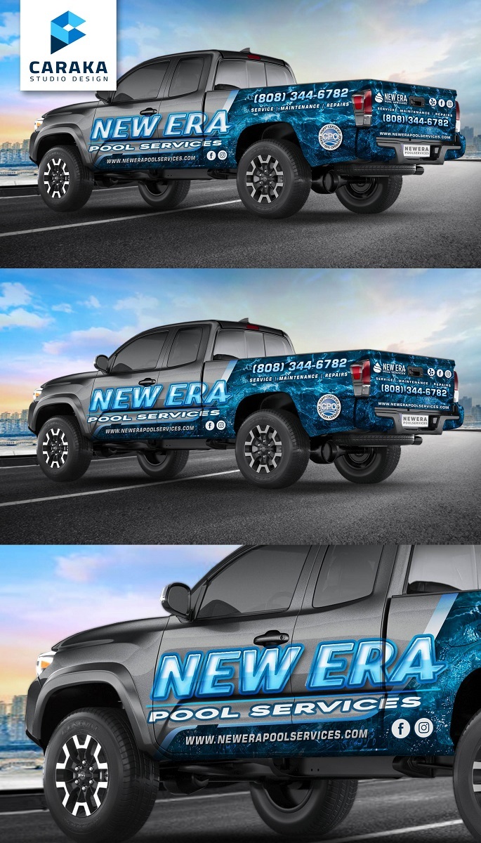 NEW ERA Pool Service Car Wrap Design by Caraka Studio Design NEW ERA Pool Service Car Wrap Design in Vehicle wrap design Inspiration by Caraka Studio Design