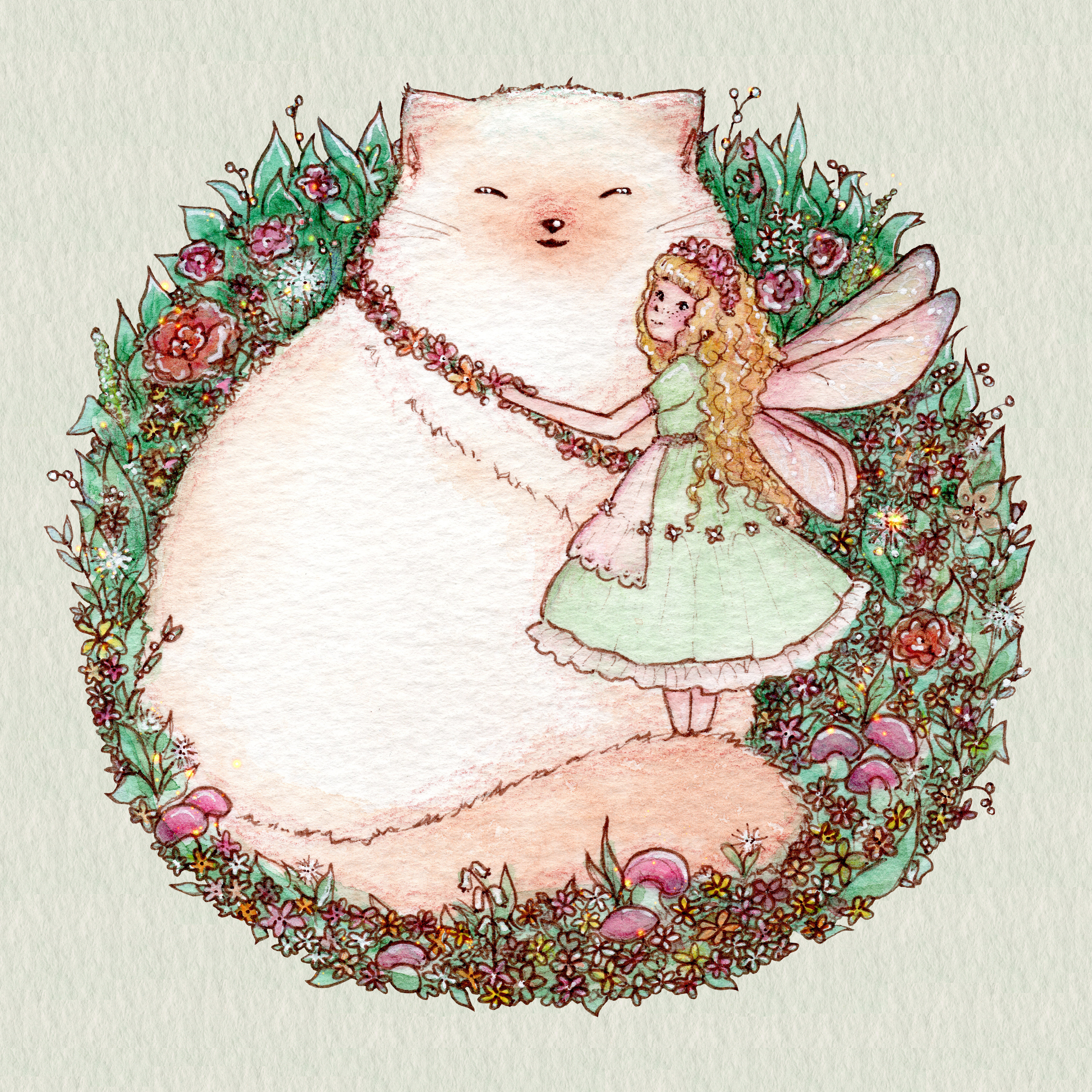 Spring fairy and big cat hug by Denise Martinelli Spring fairy and big cat hug in Illustration and Graphics Inspiration by Denise Martinelli