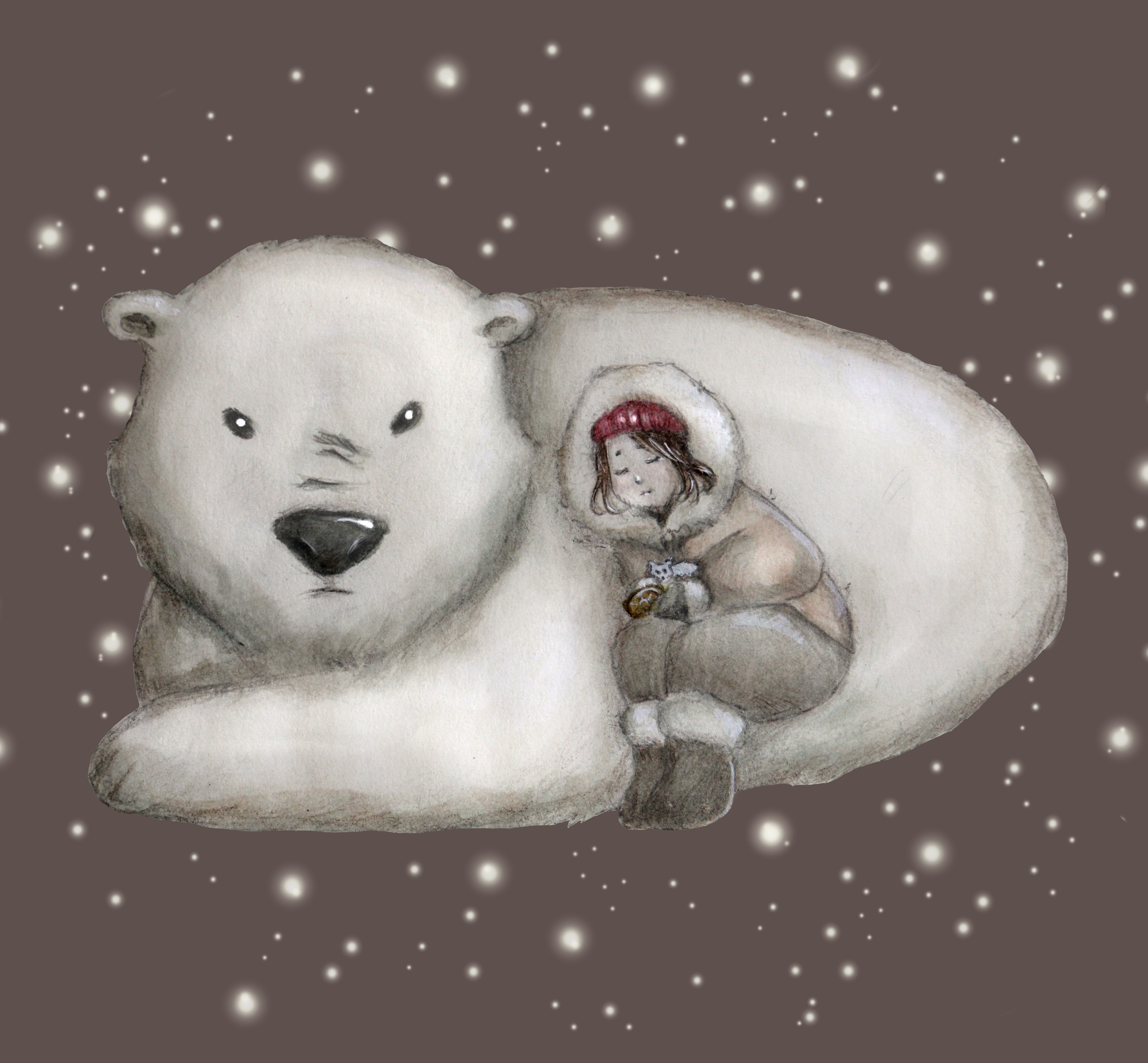 Cute little girl sleeping with polar bear by Denise Martinelli Cute little girl sleeping with polar bear in Illustration and Graphics Inspiration by Denise Martinelli