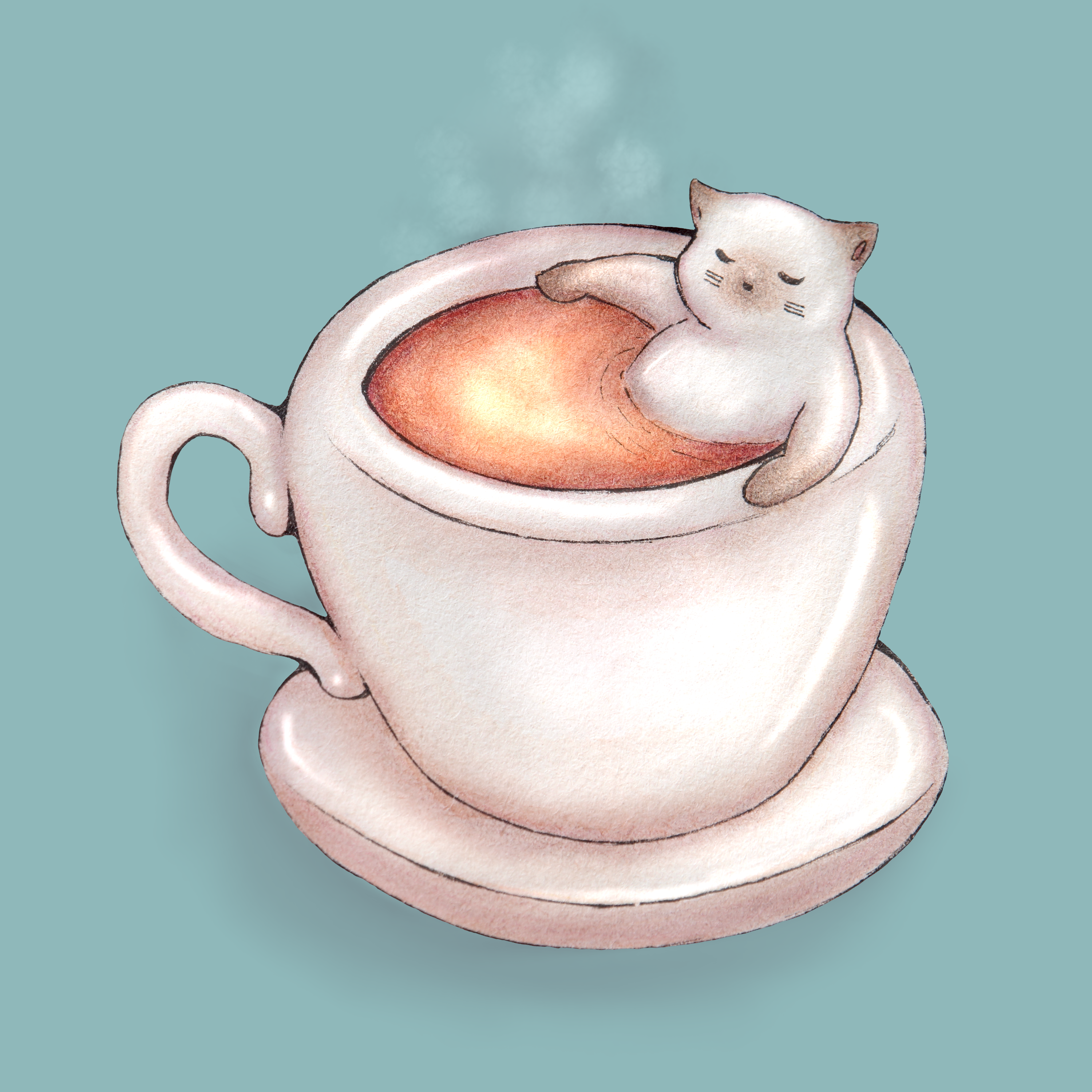 Cat bathing in tea mug in Drawing Inspiration by Denise Martinelli