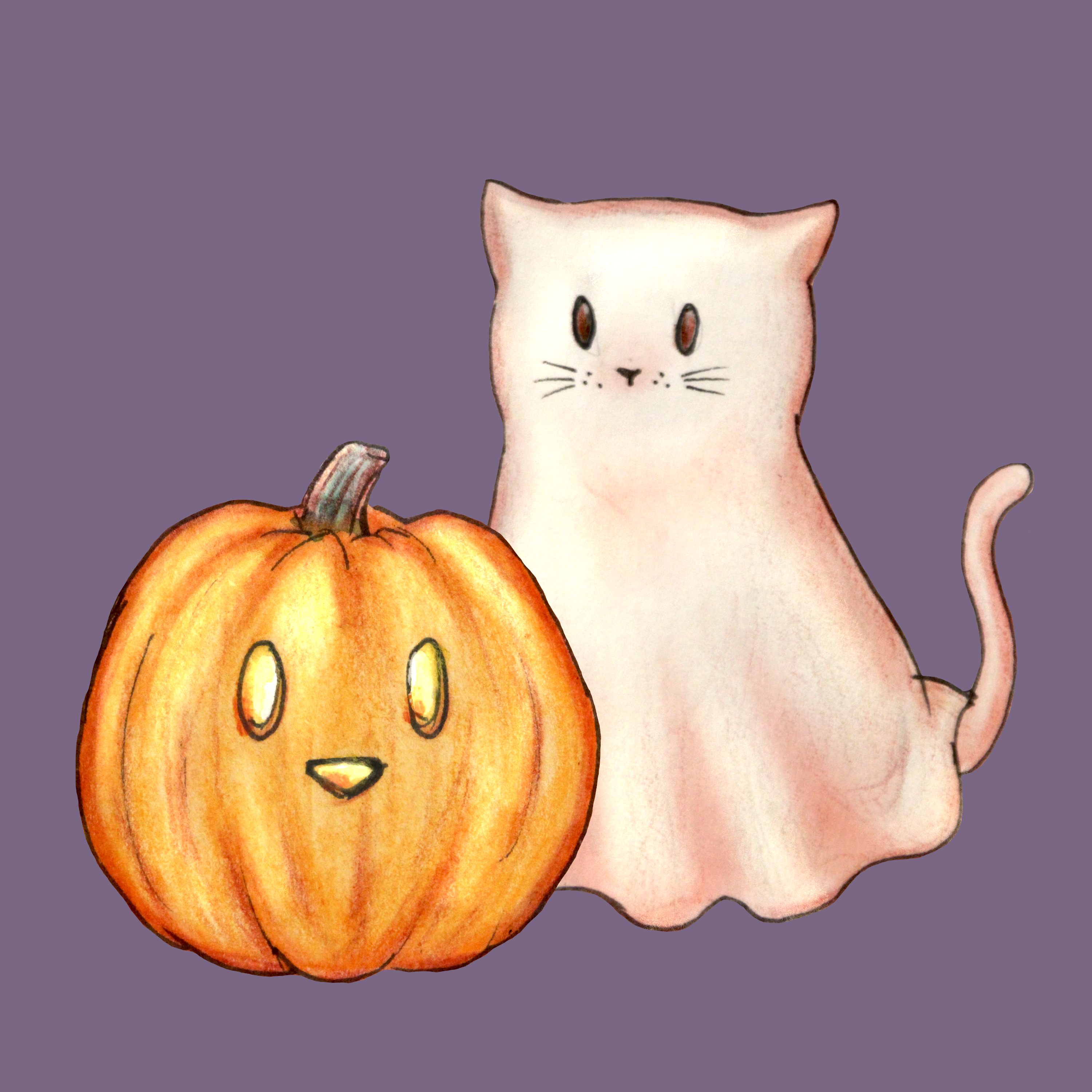 Halloween spoopy ghost cat and pumpkin by Denise Martinelli Halloween spoopy ghost cat and pumpkin in Drawing & Sketching Inspiration by Denise Martinelli