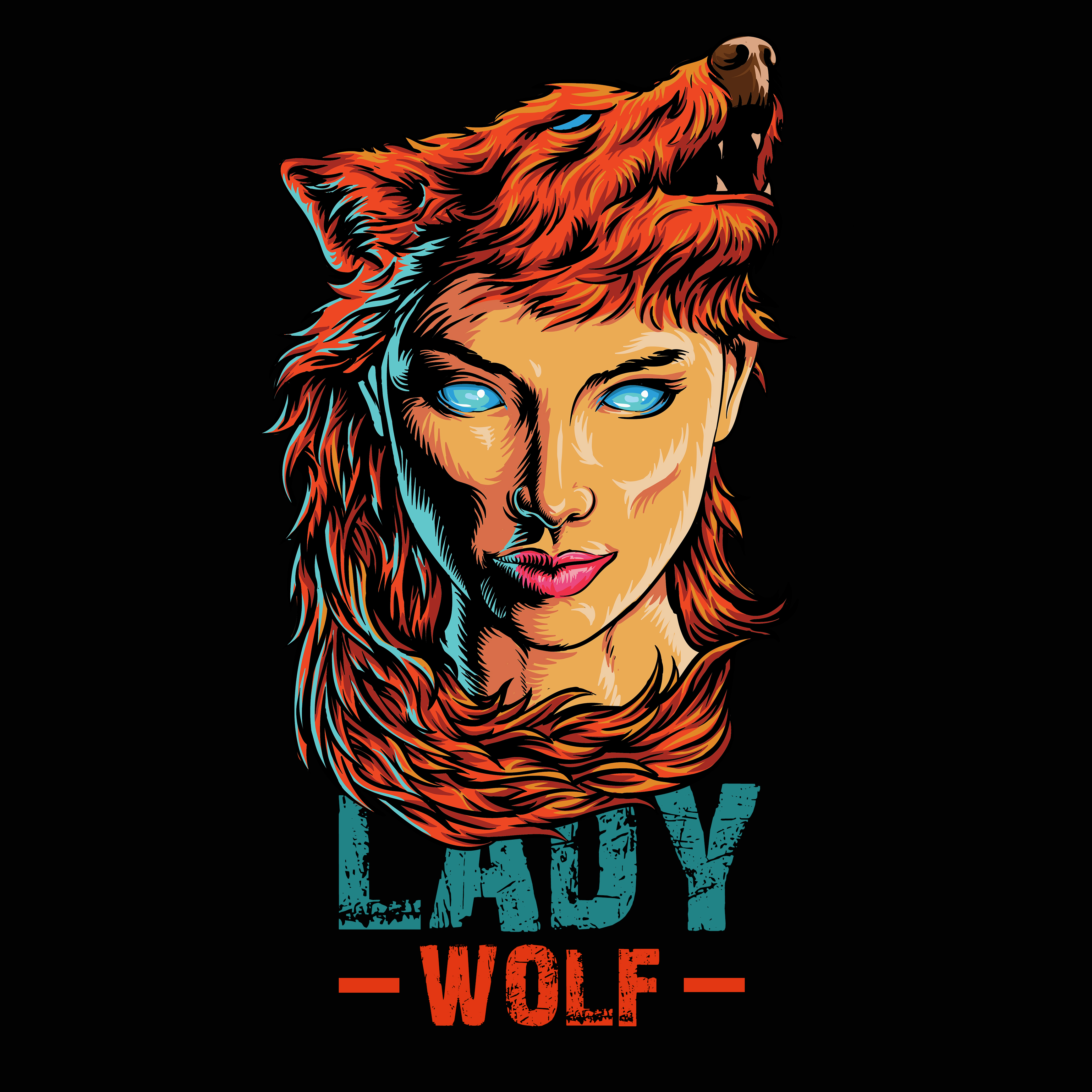 lady wolf full colour in T-Shirt Design Inspiration by Novran.andriyanto