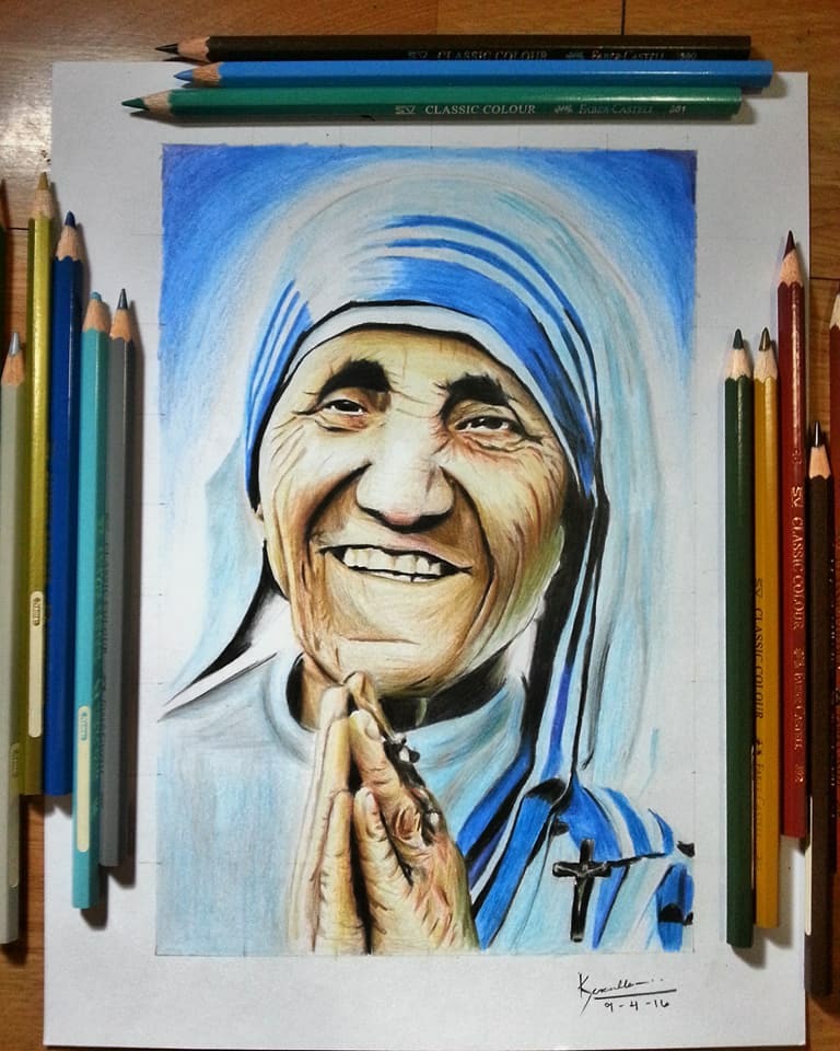 St. Teresa of Calcutta in Drawing Inspiration by Kenneth Sencilla
