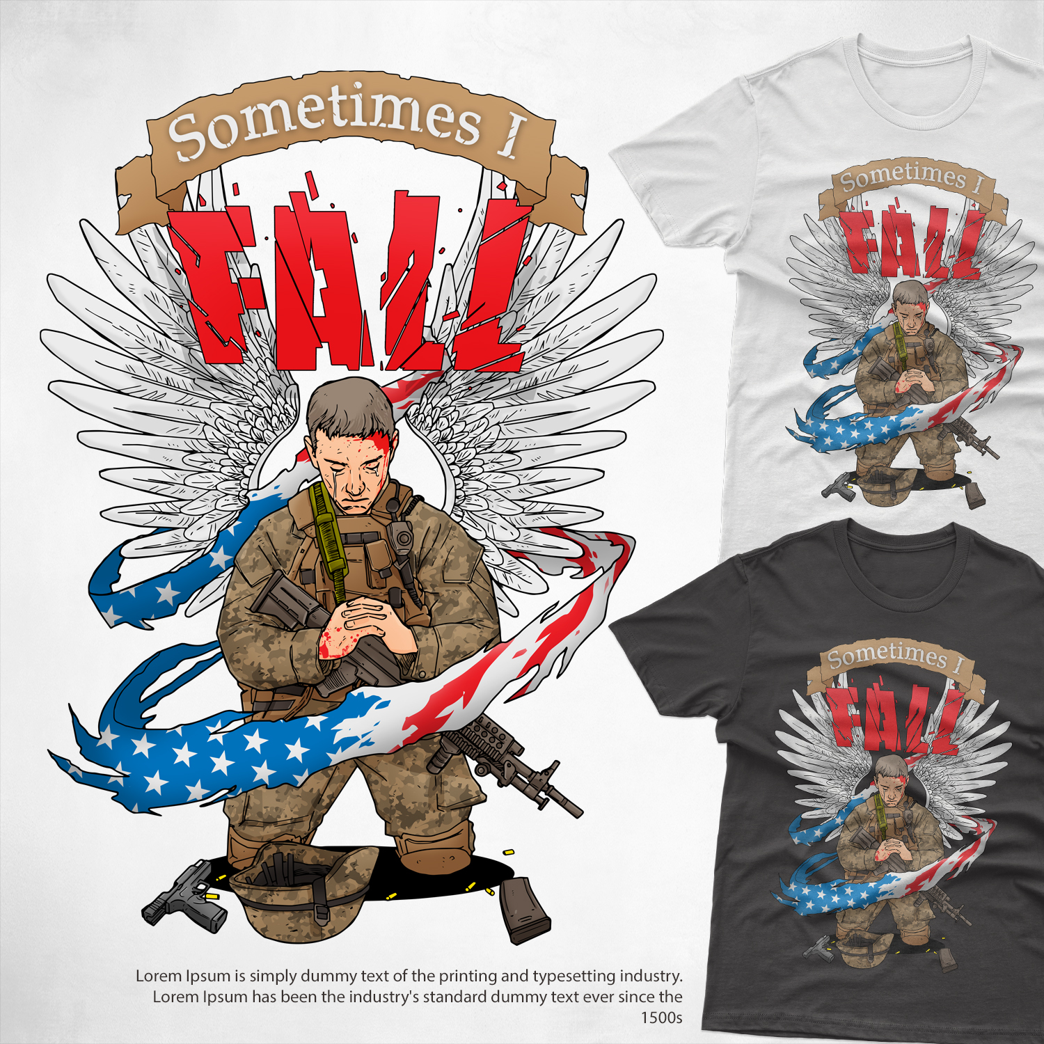 soldier fall in T-Shirt Design Inspiration by Rikoyuanda
