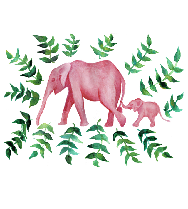 Pink elephant Mother and Baby in Illustration and Graphics Inspiration by Bridget Stanger