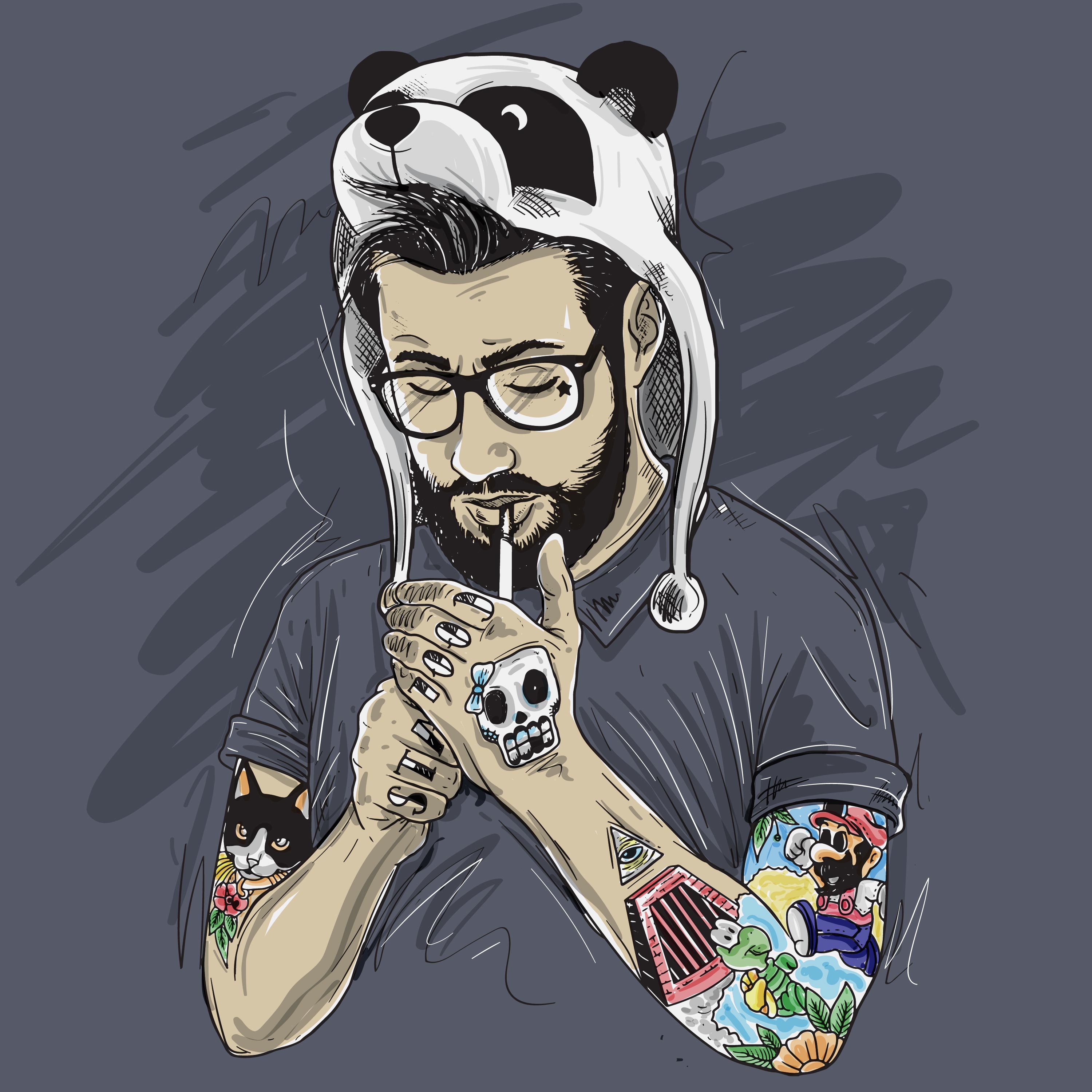 Bearded Man with panda hat by Jojo.cumi Bearded Man with panda hat in Drawing Inspiration by Jojo.cumi