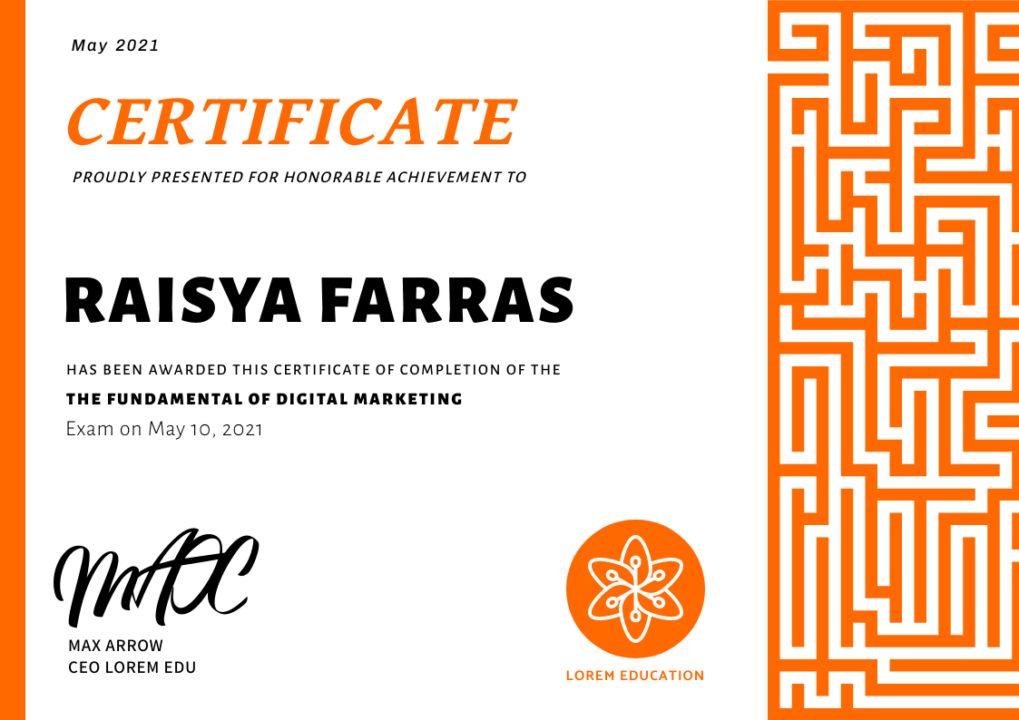 academic certificate digital marketing by Nadia Irhamna academic certificate digital marketing in Certificate Inspiration by Nadia Irhamna