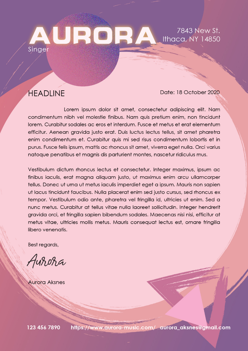 Letterhead for Aurora, singer by Shanice Cheah Letterhead for Aurora, singer in Letterhead Design Inspiration by Shanice Cheah