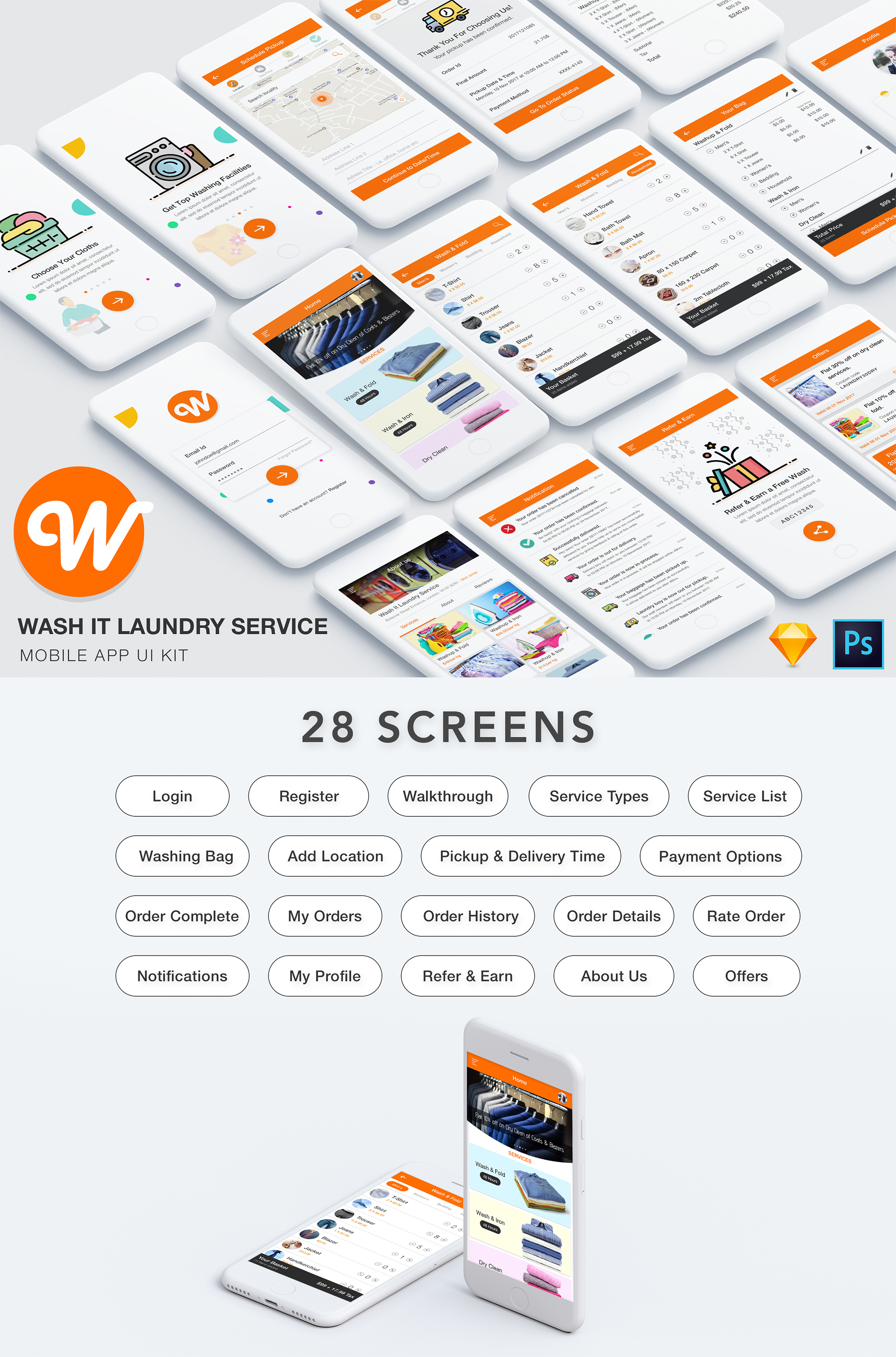Wash It Laundry Service UI Kit by Appinnovation Wash It Laundry Service UI Kit in Mobile Apps Design Inspiration by Appinnovation