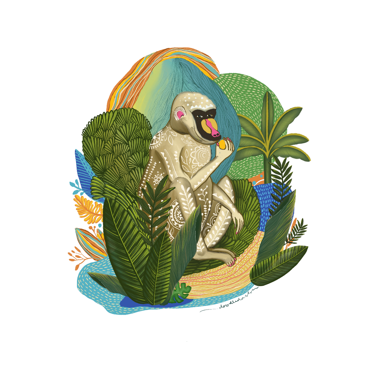 Tropical Mandrill by Khushboo Gupta Tropical Mandrill in Digital Art Inspiration by Khushboo Gupta