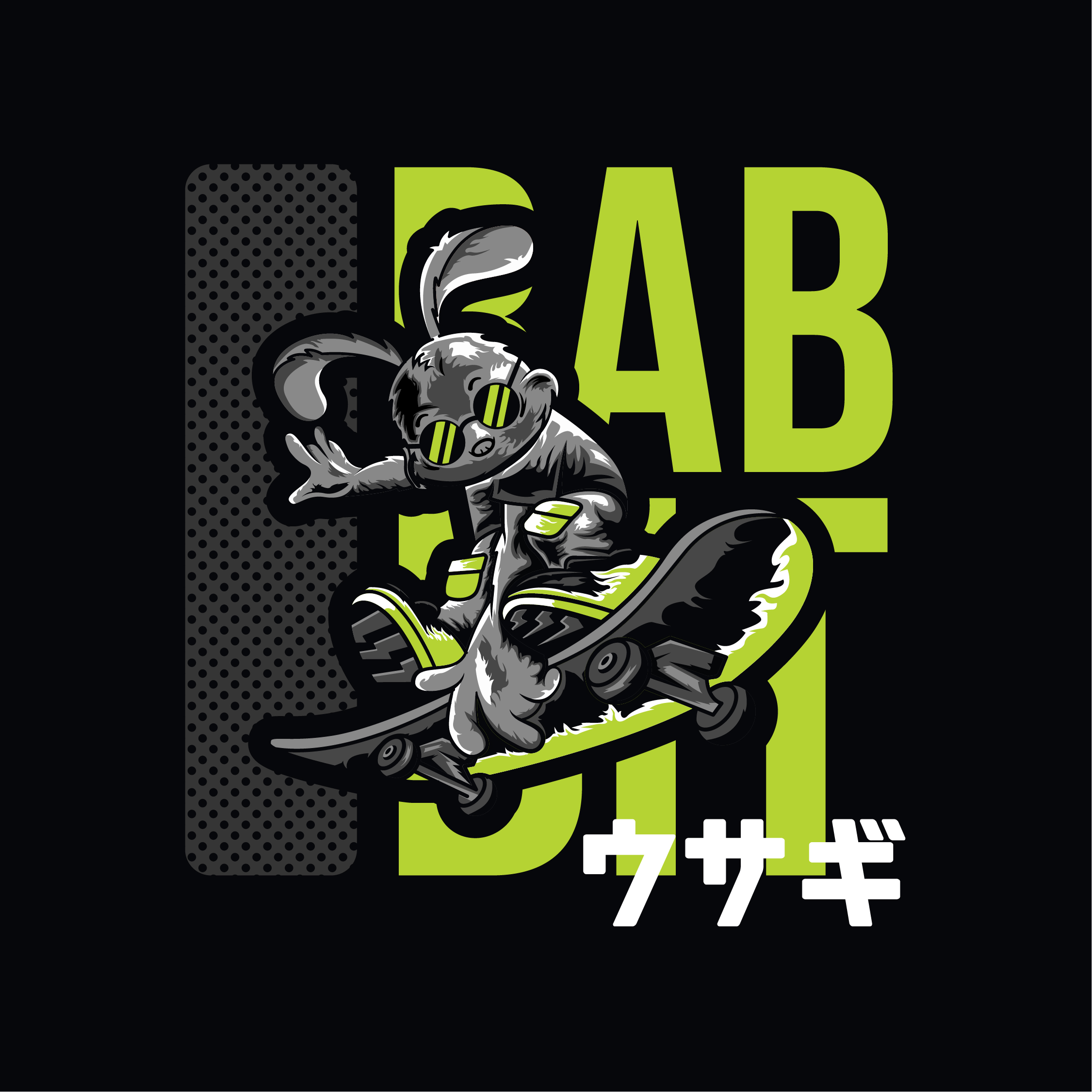 Rabbit play skate illustration japan style in Illustration and Graphics Inspiration by Gethuk_studio