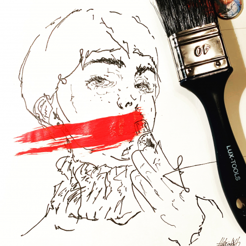 Woman with red lipstick
