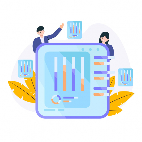 Ilustration Man and Woman with Chart Board