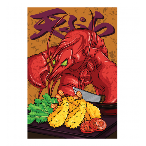 Japanese Food Art Poster Illustration (Shrimpura)