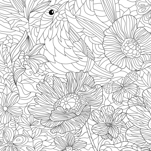 Doodle art with flowers and bird