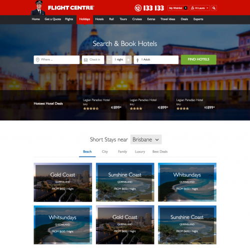 Flight Centre Accomodation UI