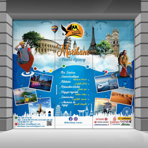 store window wrapping travel agency