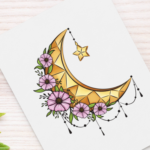 Floral moon with cosmos flowers thumb
