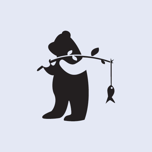 bear with fishing rod catches a fish very cute and ador
