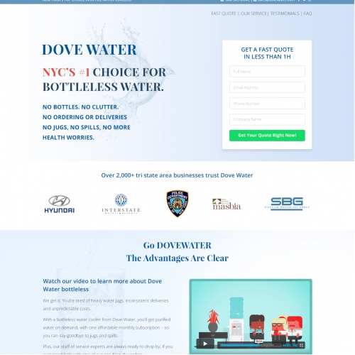 Landing page for bottleless water cooler from Dove Wate