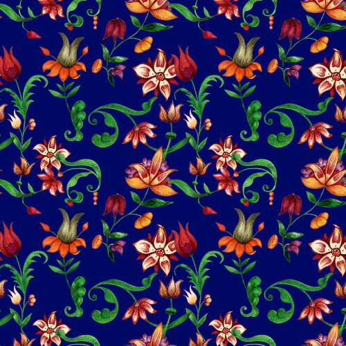 Festive floral seamless pattern on blue