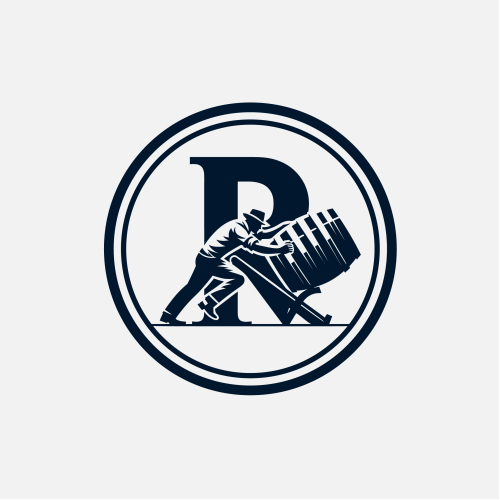 Letter R Man pushing a barrel