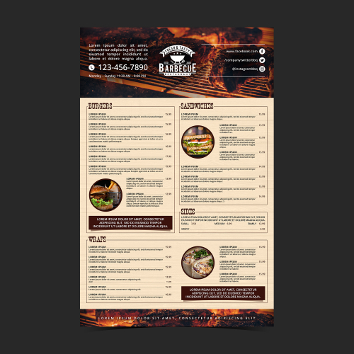 Menu for BBQ Restaurant