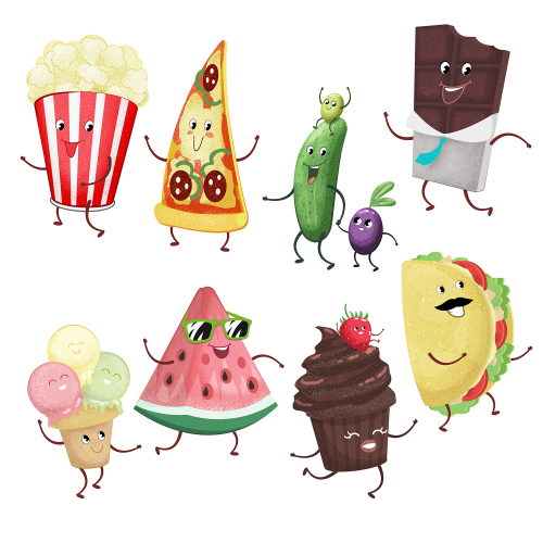 Funny snack food characters