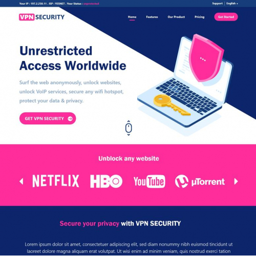VPN SECURITY Landing page