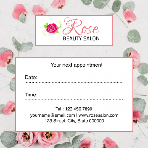 Rose Beauty Salon : Your Next Appointment Card