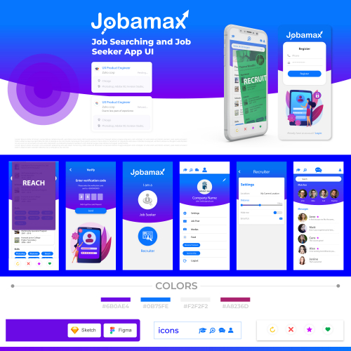 JobaMax Job searching app UI design.
