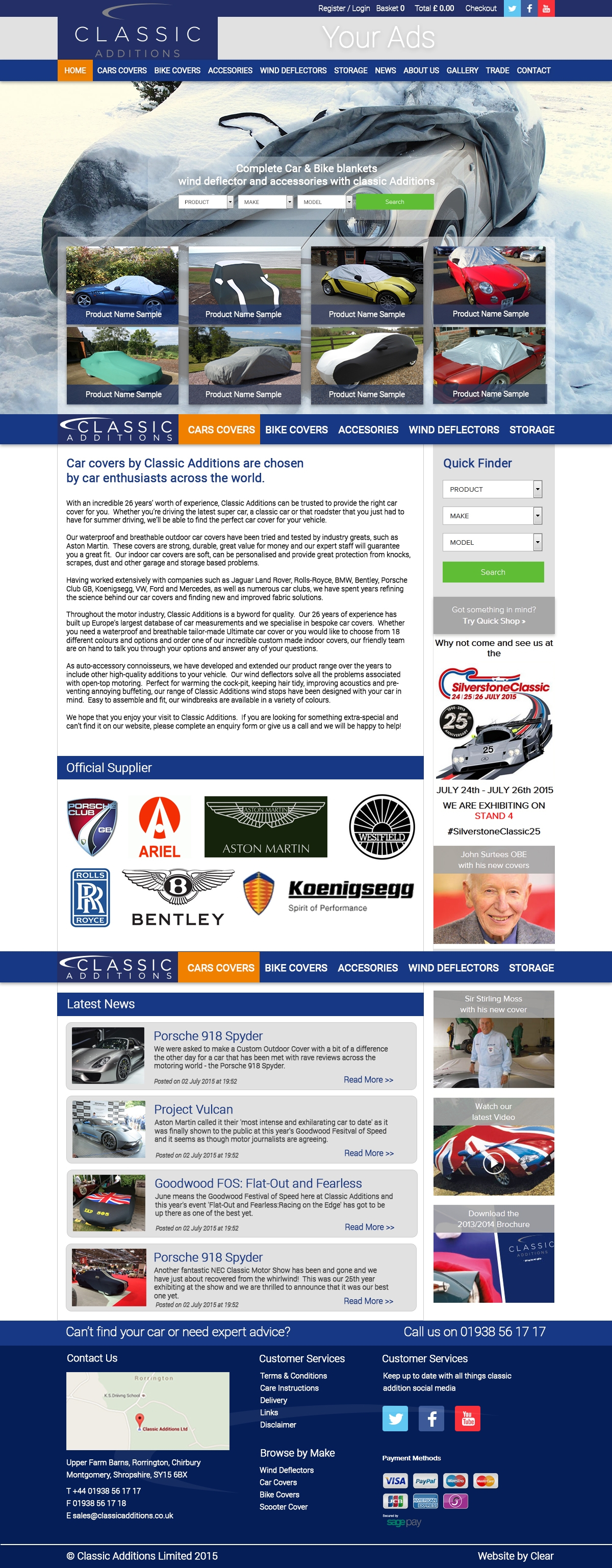 Website for Classic Car Covers company