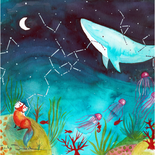 Fox and cosmic whale in love