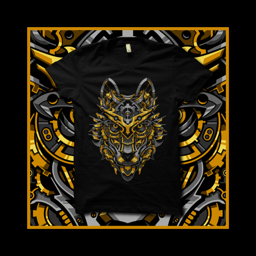 steampunk wolf tshirt design thumb