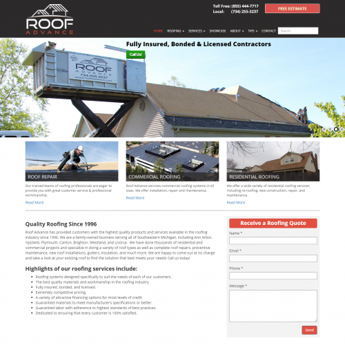 Roof Advance website design thumb