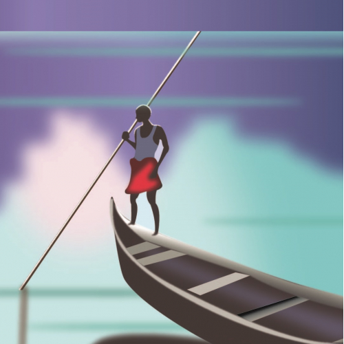 BOATMAN HARBORING AT  BENARAS  GHAT  AT  RIVER  GANGES