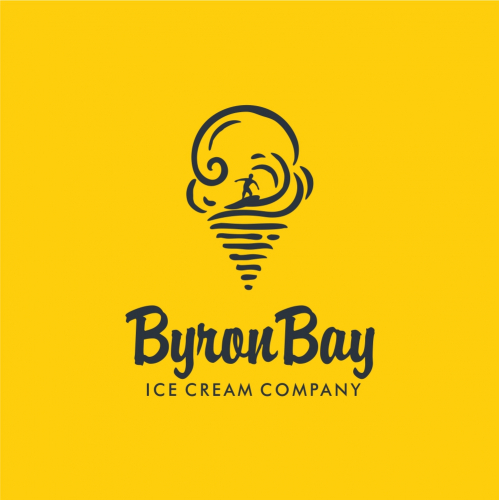 Byron bay logo design, surfer image on ice cream thumb