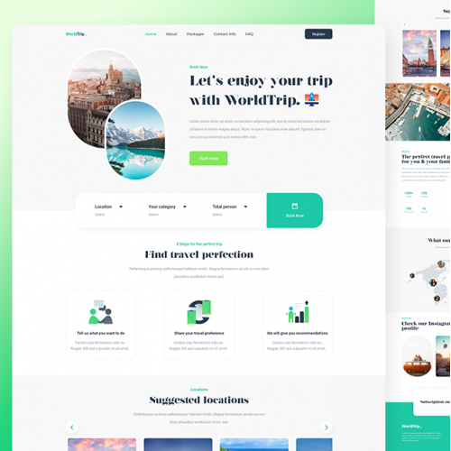 Travel website landing page design