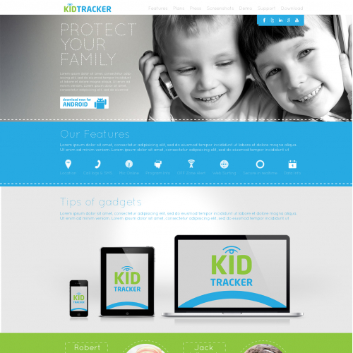 Kid's tracker landing page