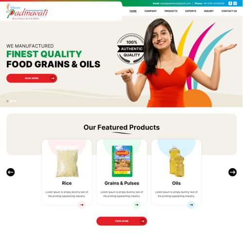Food and Grains Website Design - PadmavatiGlobal
