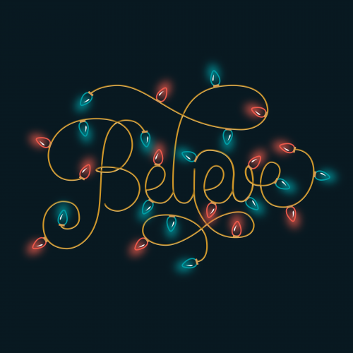 Believe lightbulb lettering