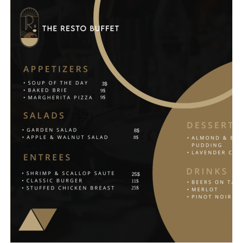 The resto Buffet Menu